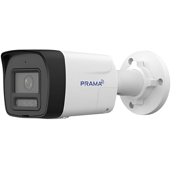Prama PT-NC140D7-WNMS/AW(D2) 4MP Dual Light Fixed Bullet Network Camera | 24/7 Color Imaging | Smart Human & Vehicle Detection | IR + White Light 30m | Two-Way Audio | PoE | Included PVC Stickers