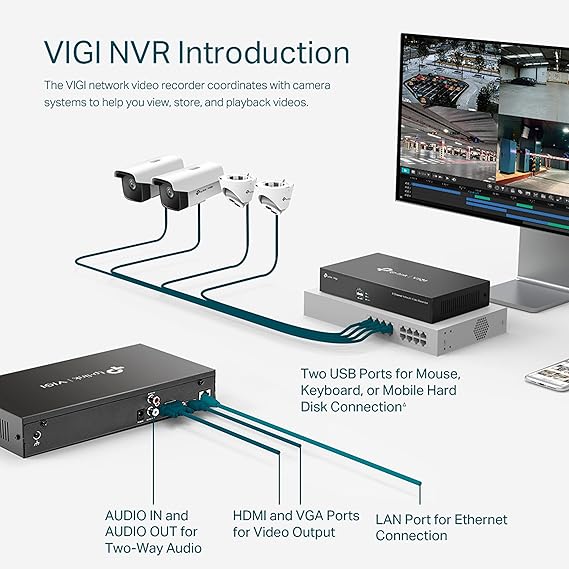 VIGI NVR1008H VIGI 8 Channel Network Video Recorder | H.265+ | 80 Mbps Video Access Bandwidth | Two-Way Audio | Remote Monitoring | ONVIF