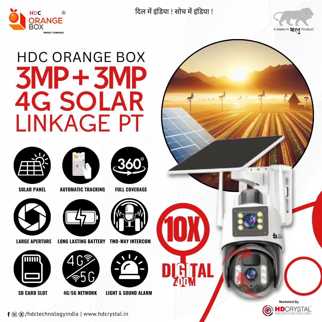 4G Solar Security Camera| 3MP + 3MP Dual Lens|270° Pan 90° Tilt | Night Vision | 15600 mAh Battery with 7W Solar Panel