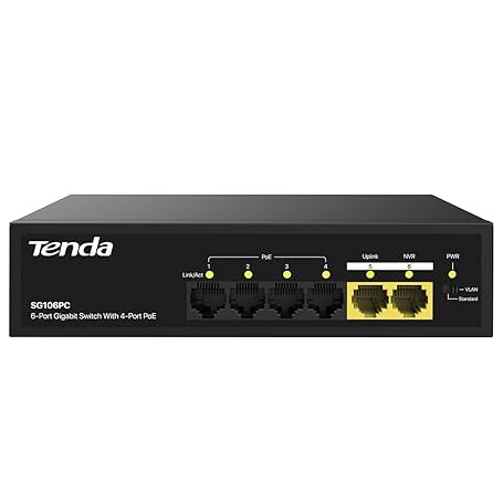 Tenda SG106PC 6-Port Gigabit Lite PoE Switch with 4-Port PoE (Black)