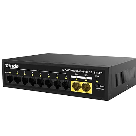Tenda S110PC 10-Port 100M Lite PoE Switch with 8-Port PoE (Black)