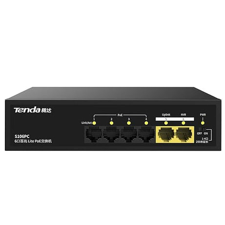 Tenda S106PC 6-Port 100M Lite PoE Switch with 4-Port PoE (Black)