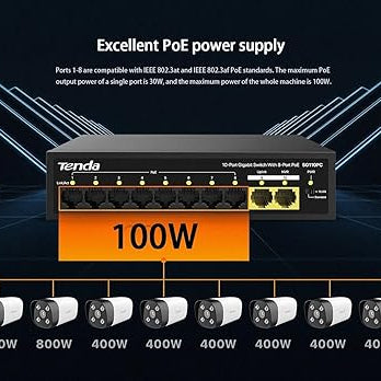 Tenda SG110PC 10-Port Gigabit Lite PoE Switch with 8-Port PoE (Black)