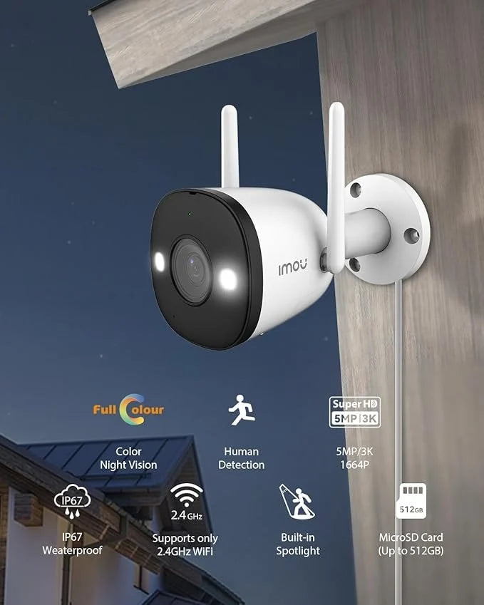 IMOU IPC-K3DP-5H0WF 3K 5MP WIFI Outdoor Bullet, Color Night Vision, Alexa Enabled Security Camera (1 Channel)