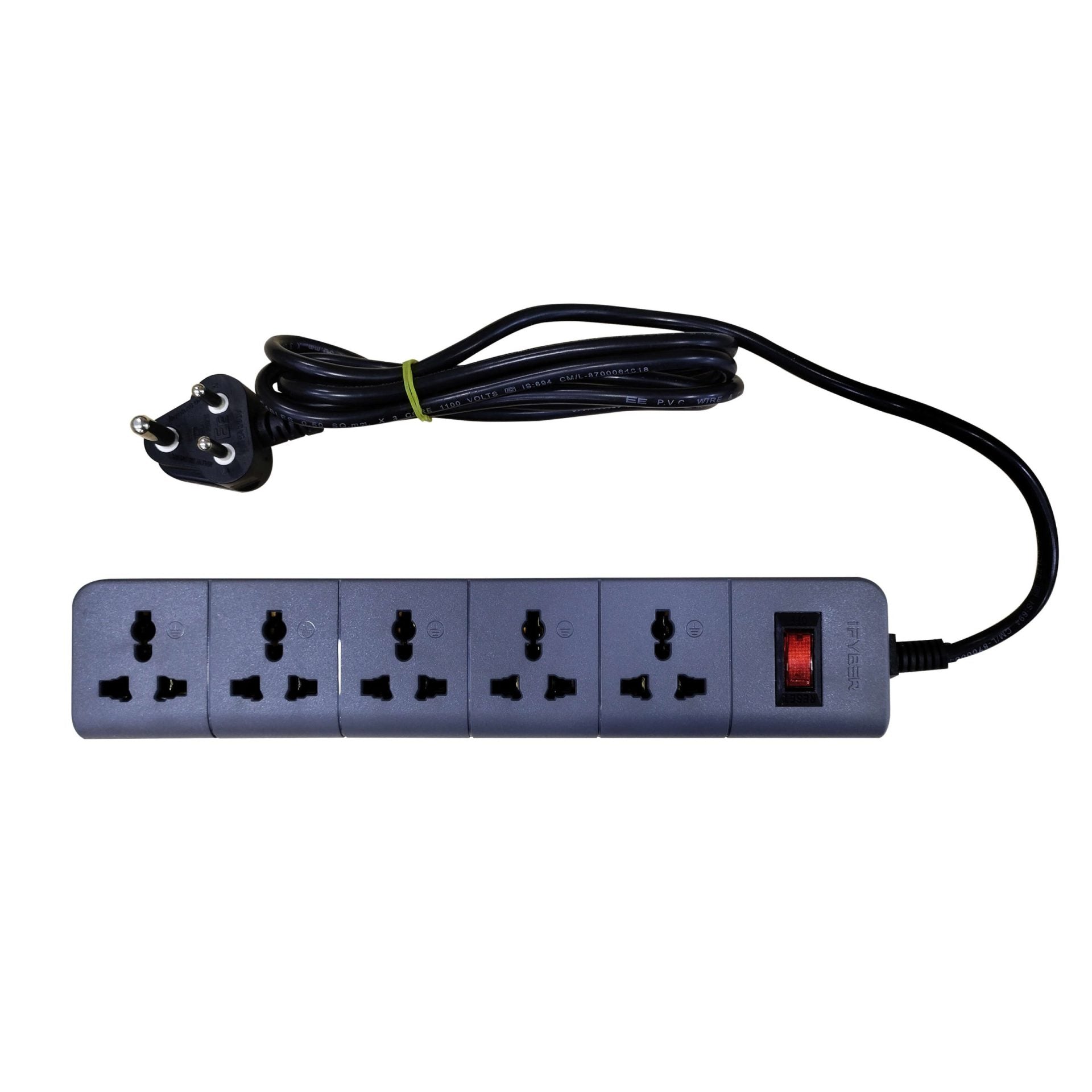 FYBER FY-SP11 5 Universal Socket Surge Protector with Auto Reset Switch – Grey, 2 Meter Cable